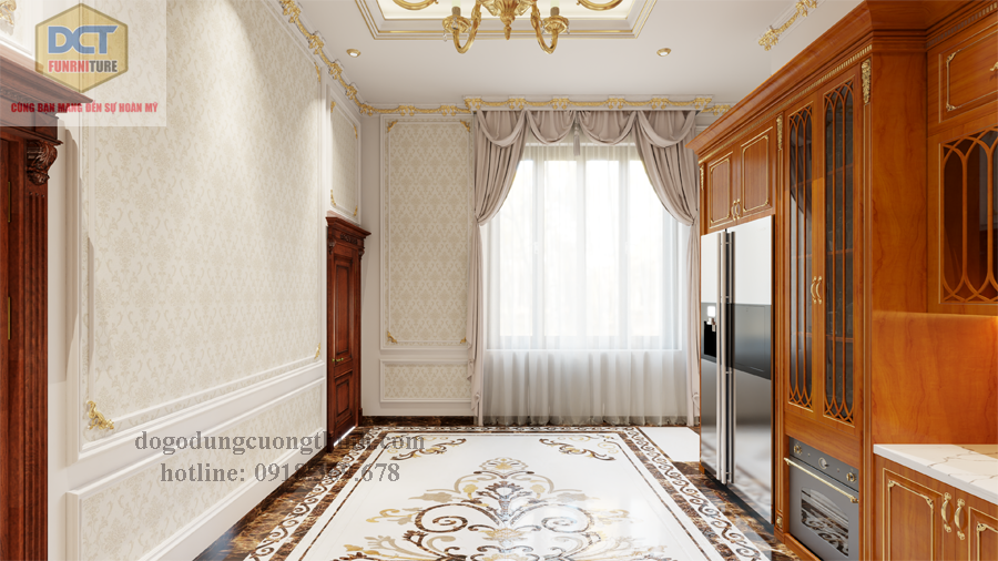 Tủ bếp tân cổ điển gỗ gõ đỏ Bình Phước